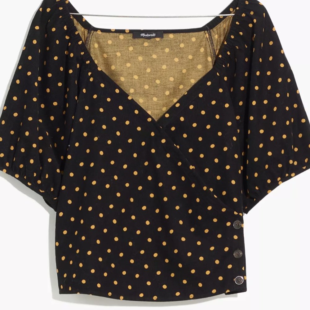 NWT Madewell Corduroy Puff-Sleeve Wrap Top in Oval Dot XXL